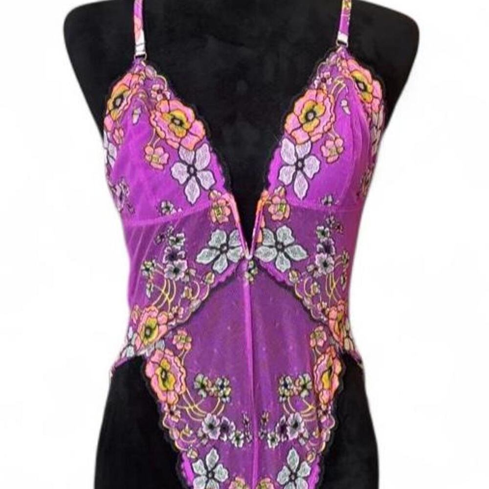 Y2K Savage X Fenty Purple Floral Mesh Teddy Bodysuit M